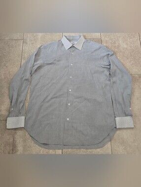 Brioni Neiman Marcus French Cuff Dress Shirt 16 41 Gray Contrast Collar Cotton